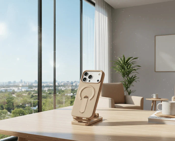 Luxury Leather MagSafe Case with Ring Kickstand for iPhone