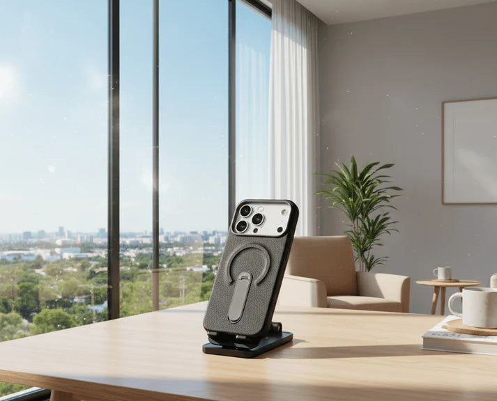 Luxury Leather MagSafe Case with Ring Kickstand for iPhone