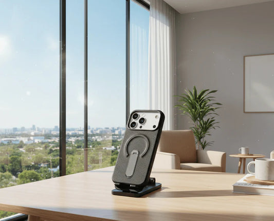 Luxury Leather MagSafe Case with Ring Kickstand for iPhone